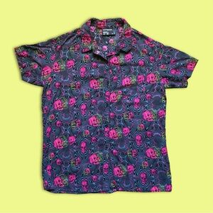 Vitriol Caedia Skull Lightning Short Sleeve Button Down Shirt